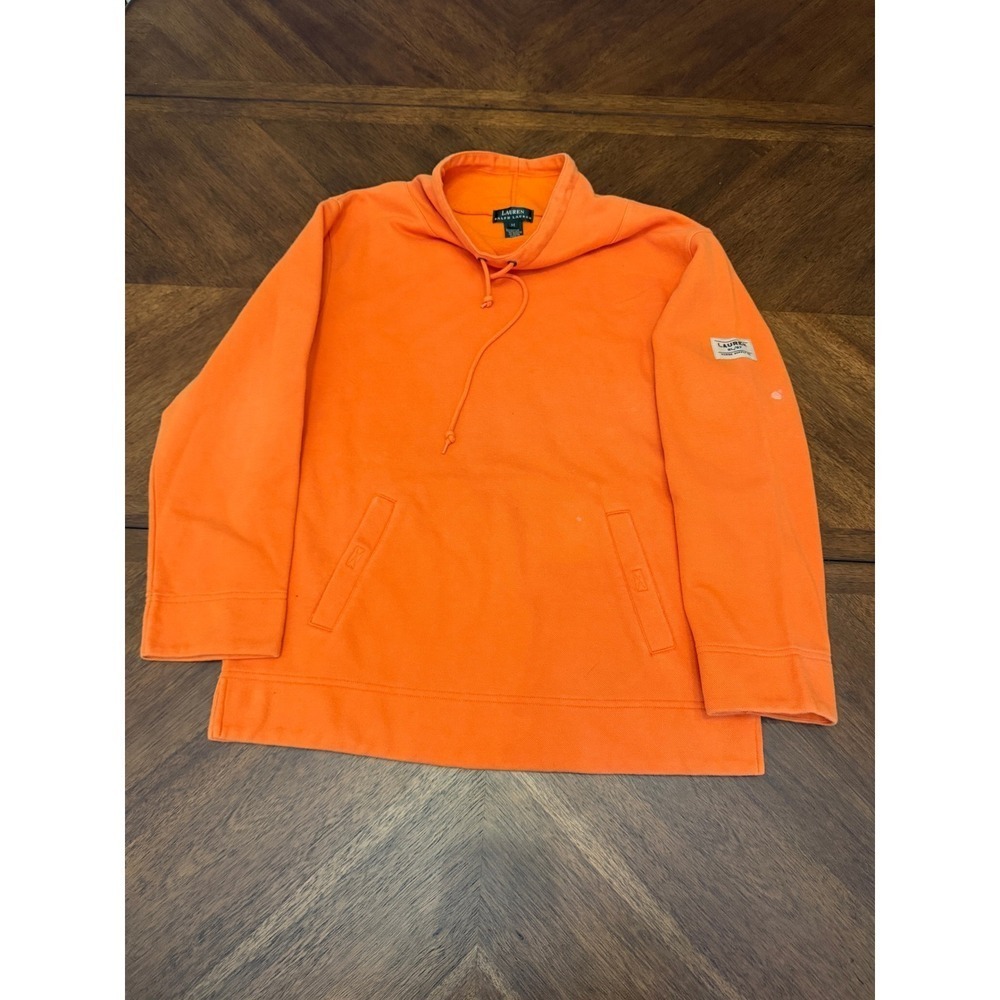 Lauren Ralph Lauren Orange Funnel Neck Sweatshirt Womens M Drawstring Pullover